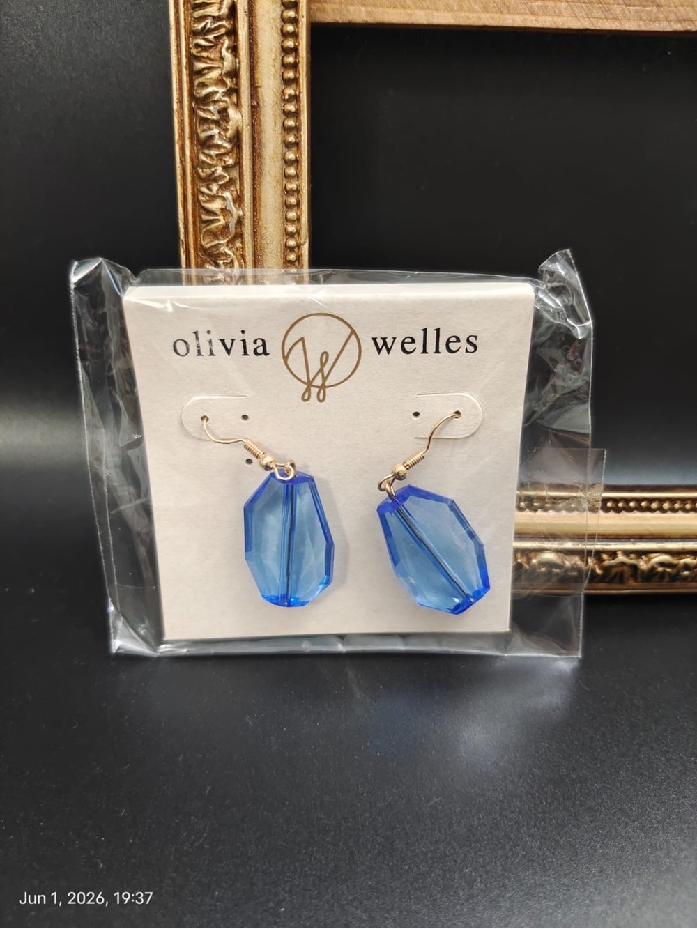 NWT Olivia Welles Drop Earrings Gold/Blue
